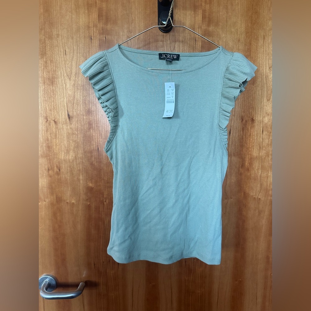 J. Crew BNWT Light Green Ruffle Sleeve Top Size Small